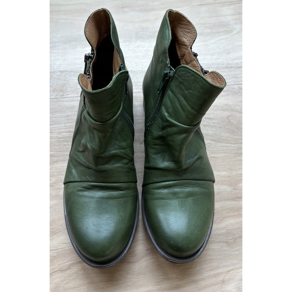 Miz Mooz Logic Rouched Green Leather Ankle Boots Zipper Size 6 Moto Urban Casual - Picture 3 of 9
